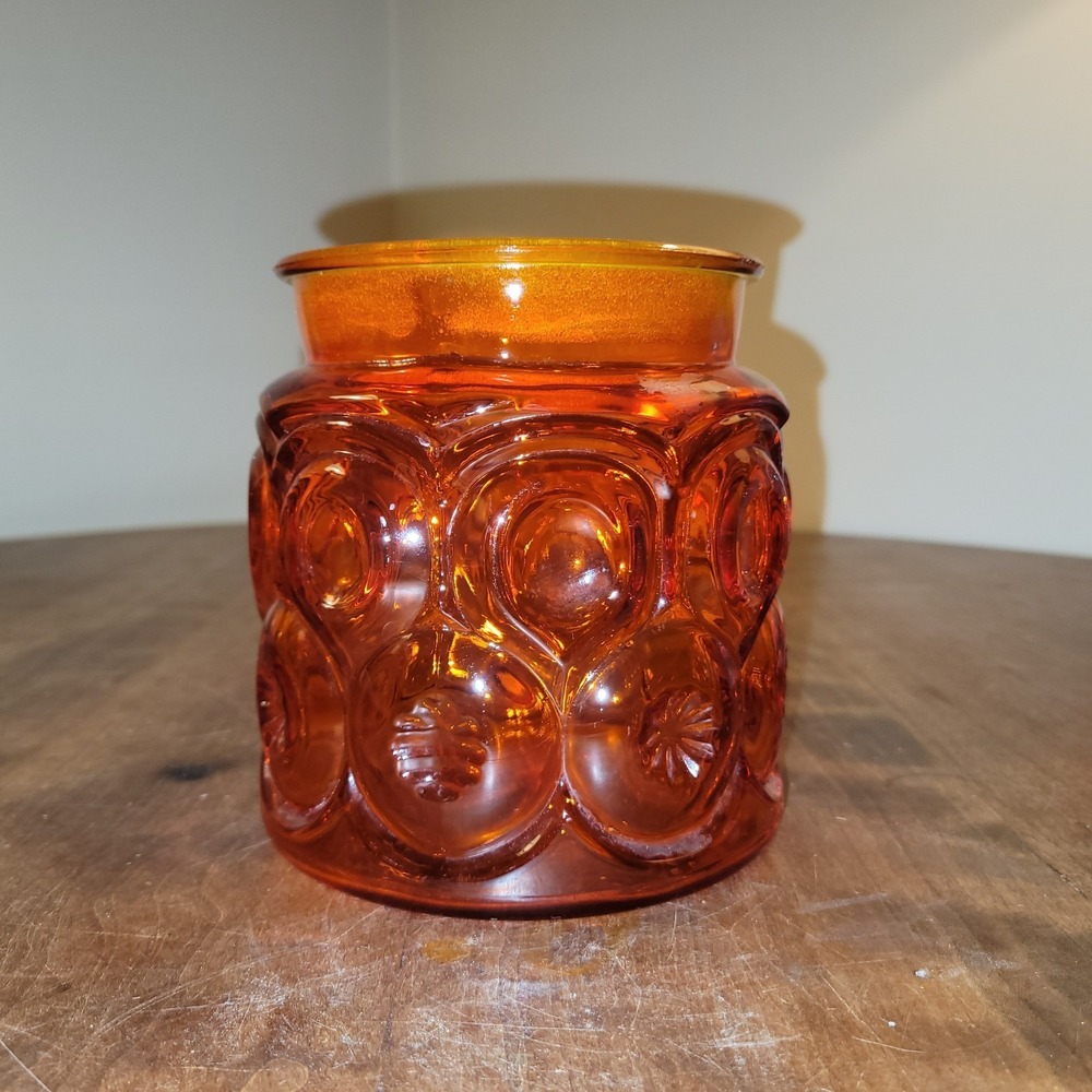 Vintage LE Smith Amberina Glass Moon and Stars Canister 5.25" No Lid GLOWS